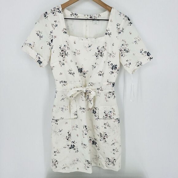 Club Monaco Dresses & Skirts - Club Monaco Square Neckline Dainty Floral Mini Dress Size 2 Linen Blend